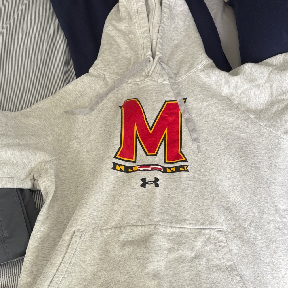 Under Armour Gray Hoodie with Red and Yellow M Logo
